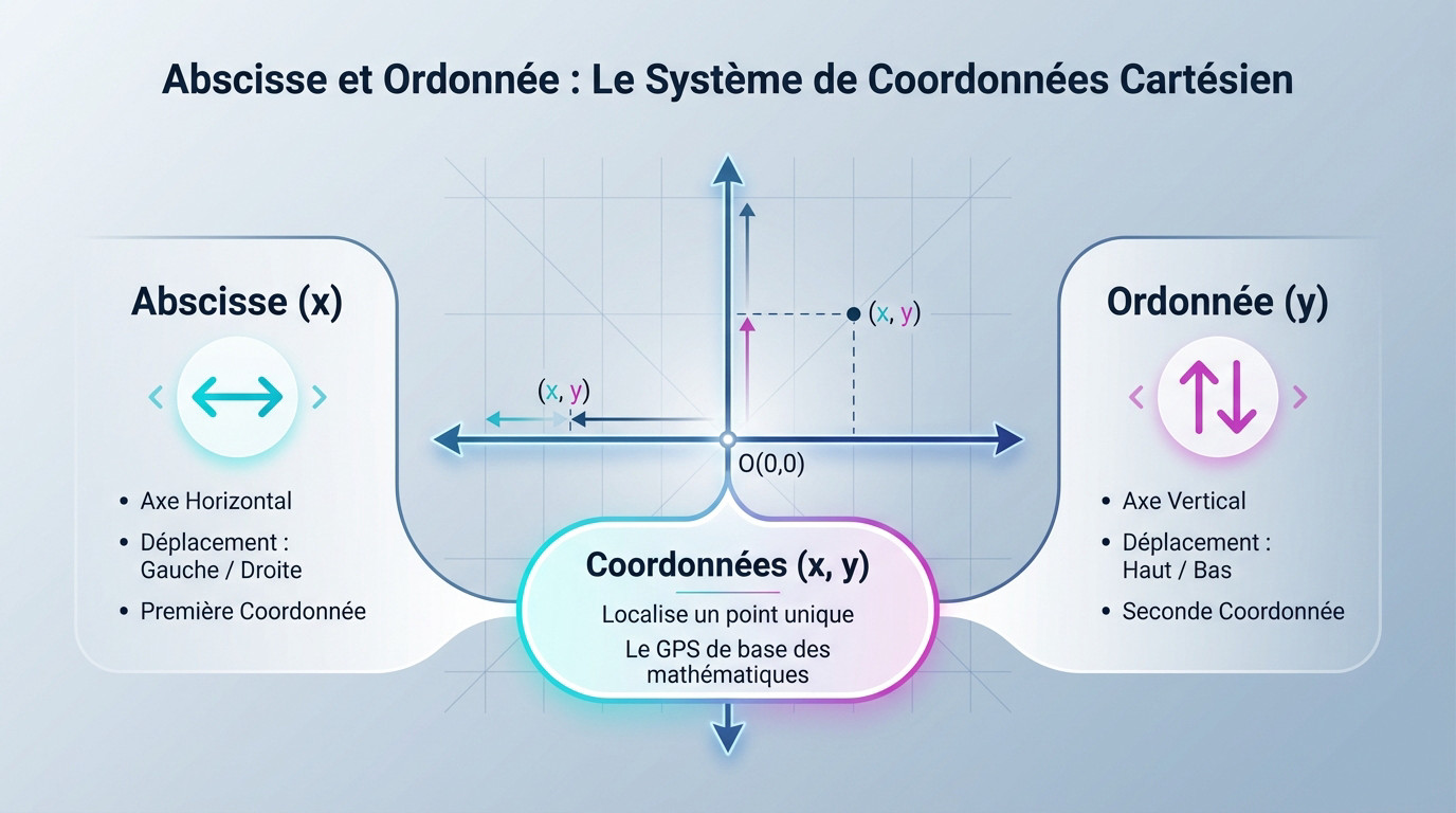 Schéma explicatif du système de coordonnées cartésien avec les axes x et y