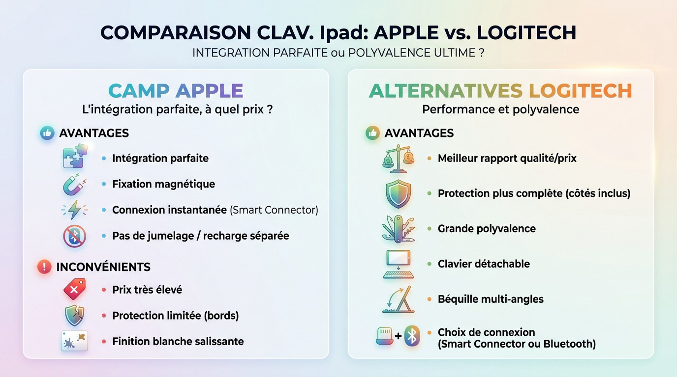 Comparaison visuelle entre le clavier iPad Magic Keyboard d'Apple et le Logitech Combo Touch