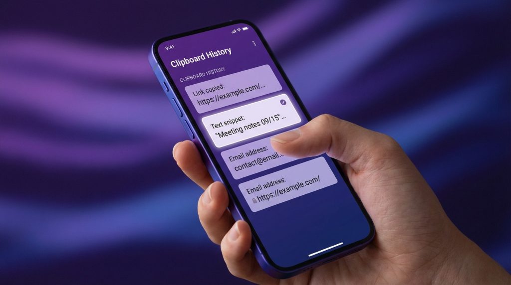 Illustration of Android clipboard history feature with Gboard for text management