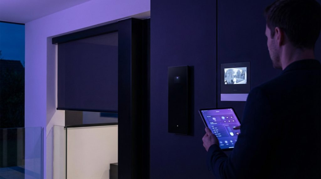 SCS Sentinel connected home security system with app interface