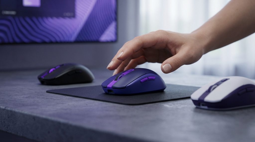 Souris Bluetooth ergonomique rechargeable USB-C sur un bureau moderne