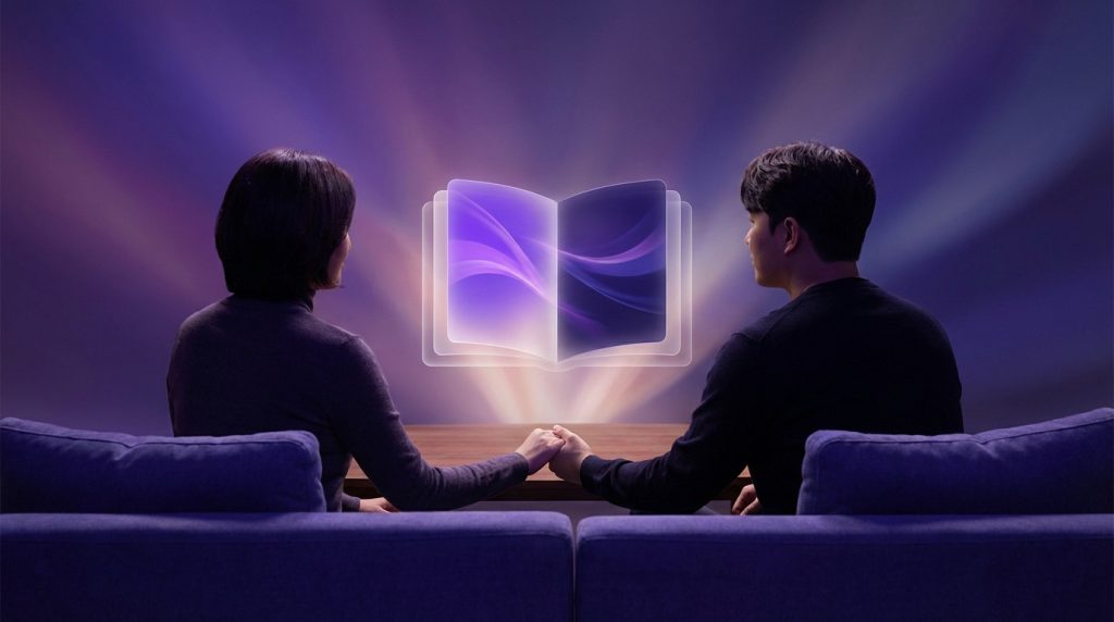 Couple discussing love psychology with PDF resources for relationship improvement