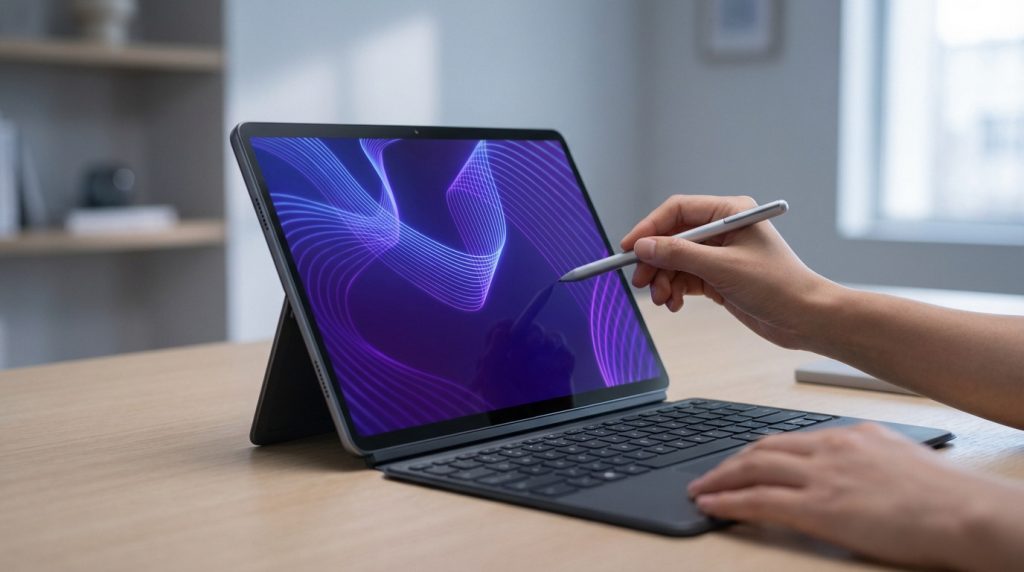 Tablette Windows Surface Pro 11 et Pro 12 sur un bureau moderne, mettant en avant leur design élégant et portabilité.