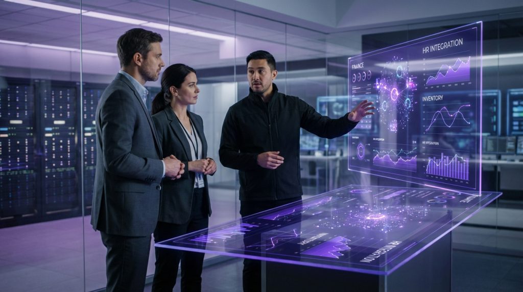 Illustration of SAP S/4HANA showcasing real-time data processing and analytics