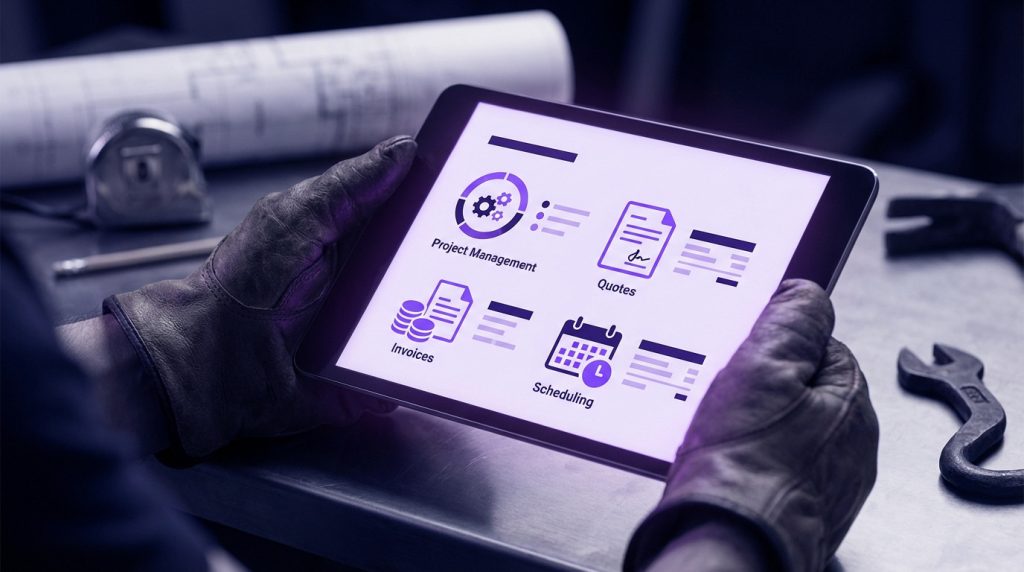 Myextrabat software interface showcasing project management tools for artisans