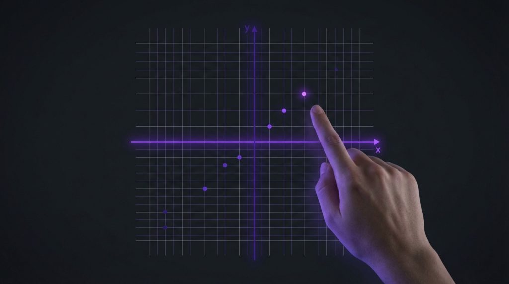 Illustration du plan cartésien montrant l'abscisse et l'ordonnée avec axes x et y