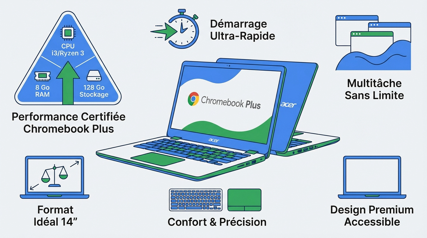 Ordinateur portable Acer Chromebook Plus 14 pouces performant et élégant