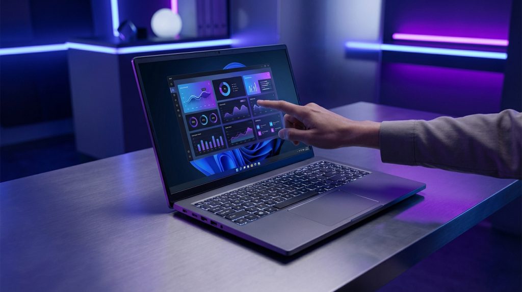Acer Swift Go 16 SFG16-72 laptop showcasing its sleek design and vibrant touchscreen