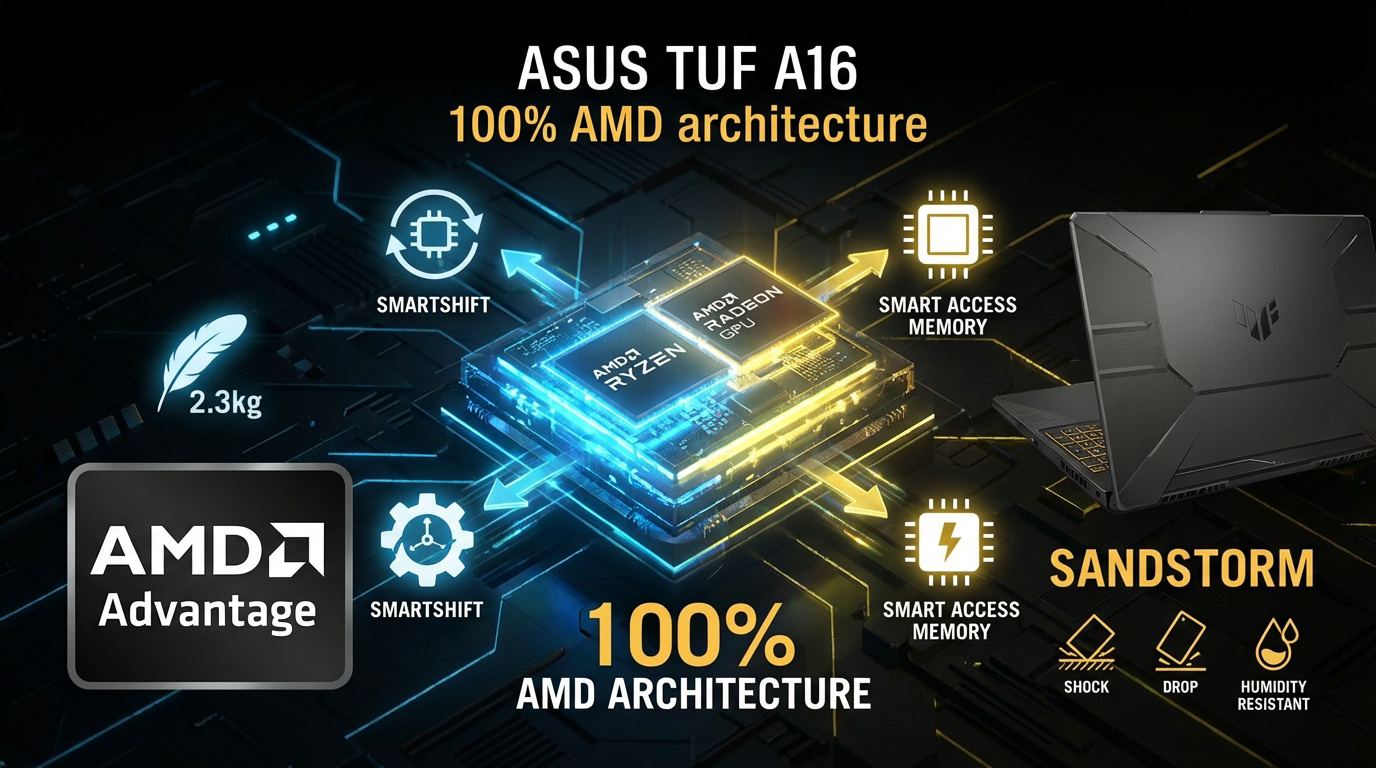 Ordinateur portable Asus TUF A16 Advantage Edition au design robuste couleur Sandstorm