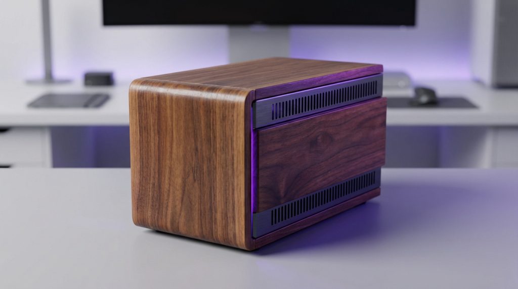 Jonsbo N4 NAS server with elegant wood design and eight drive bays