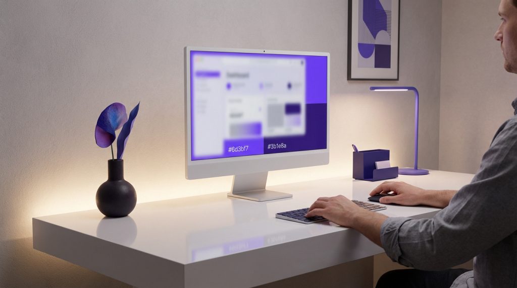 PC tout-en-un Lenovo moderne sur un bureau épuré, illustrant l'intégration des composants derrière l'écran