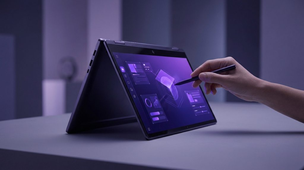Samsung Galaxy Book3 360 with vibrant OLED display and S Pen, showcasing its premium aluminum design