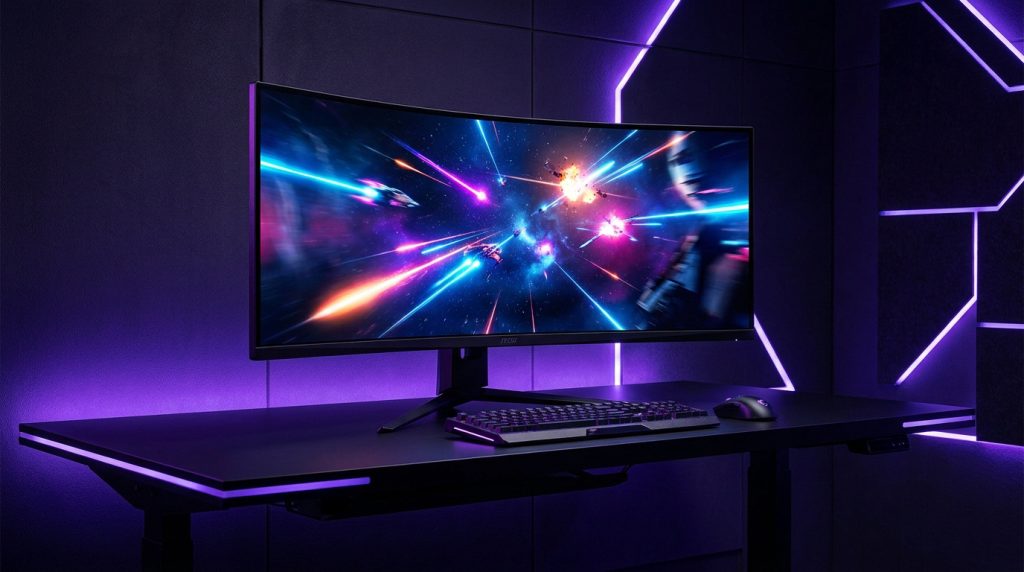 MSI MPG 341CQPX QD-OLED gaming monitor showcasing vibrant colors and ultra-responsive display