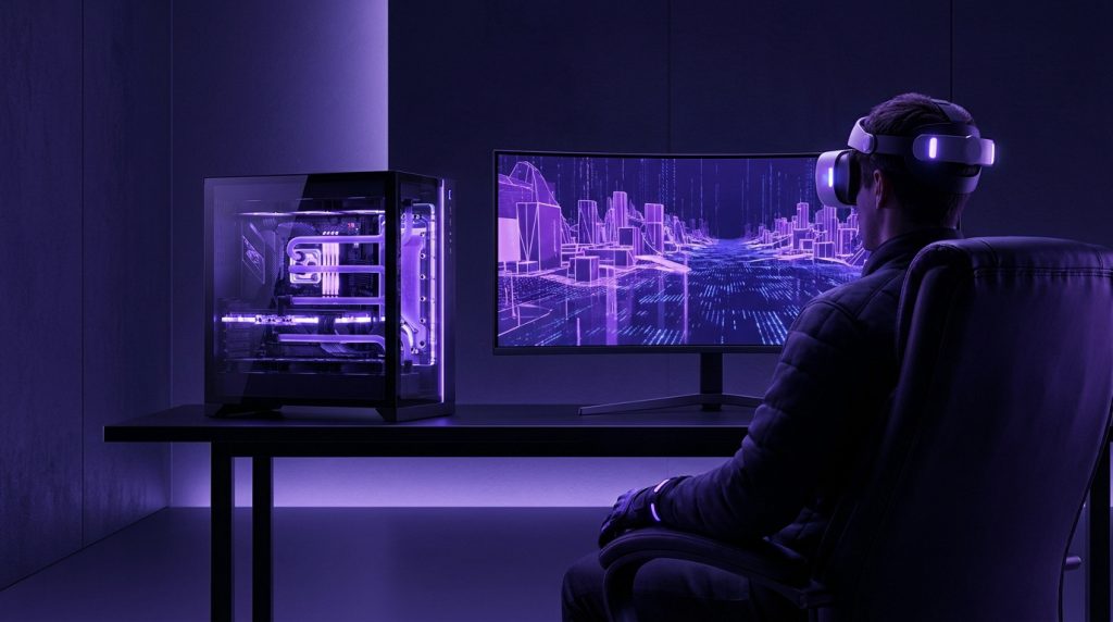 PC gaming setup showcasing advanced 3D graphics and immersive technology for 2026