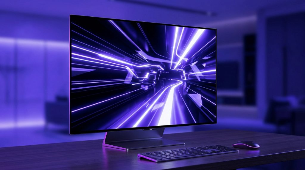 Samsung Odyssey G8 OLED monitor showcasing 4K resolution and Gaming Hub features