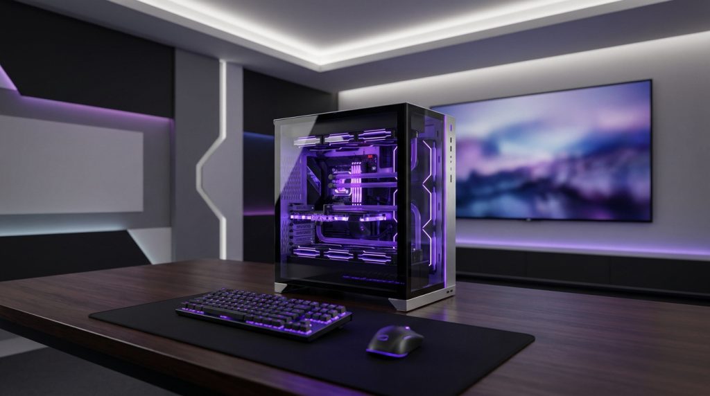 Beastcom Q3 gaming PC setup with Ryzen 5 processor and 24-inch monitor
