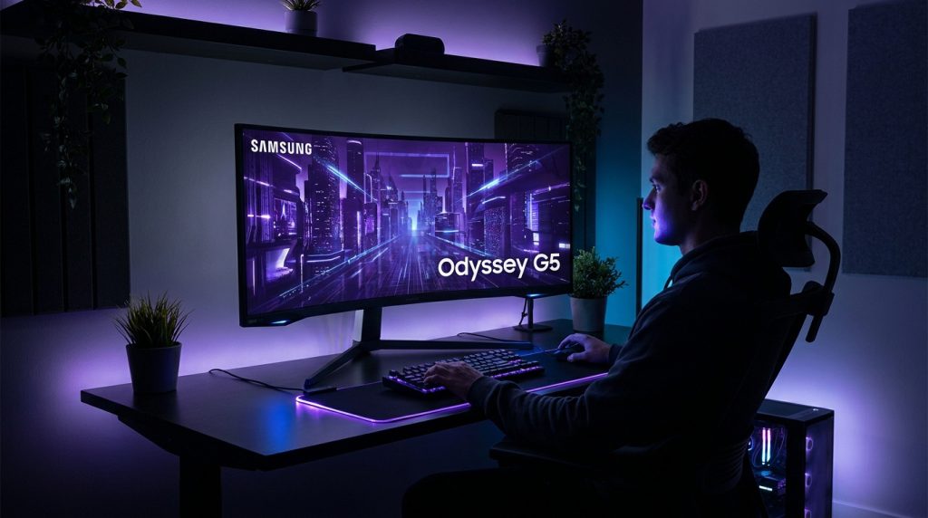 Samsung Odyssey G5 gaming monitor with 1000R curvature and WQHD resolution