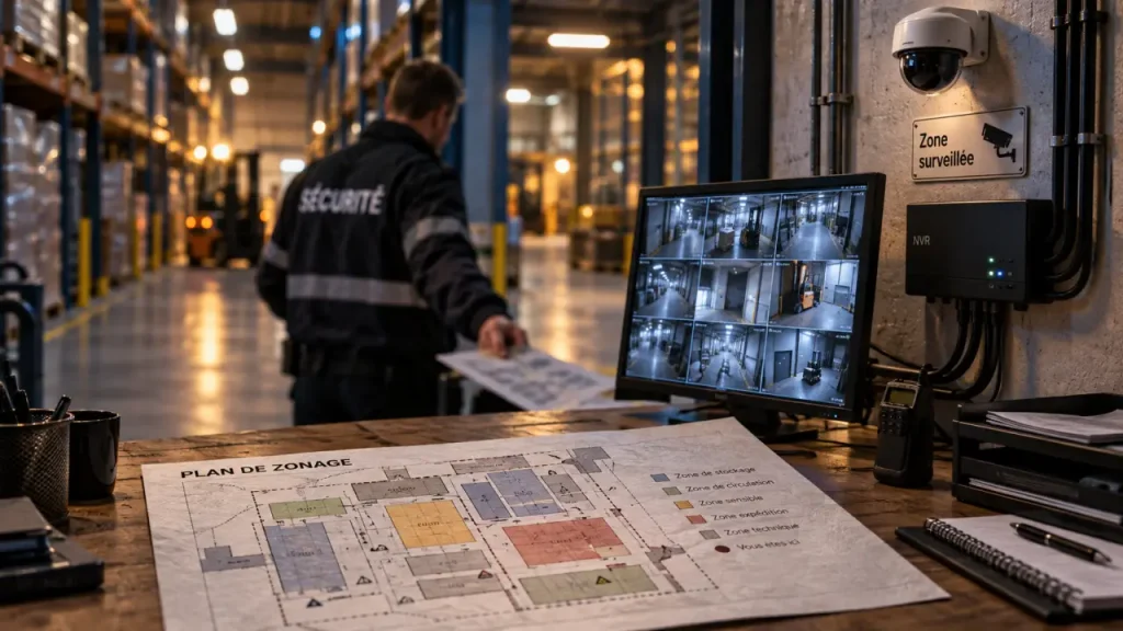 Caméra de surveillance entreprise : emplacement conforme, zone surveillée